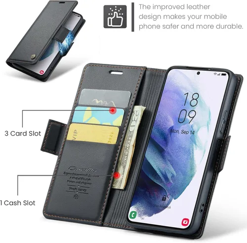 Miniatura 3 de Funda tipo cartera compatible con Samsung Galaxy S21 con tarjetero de bloqueo RFID, funda de piel con función atril para Samsung Galaxy S21 de 6.2