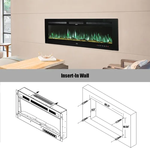 Miniatura 6 de Clihome Chimenea eléctrica de 60 pulgadas con temporizador, control remoto, color de llama ajustable 750/1500 W