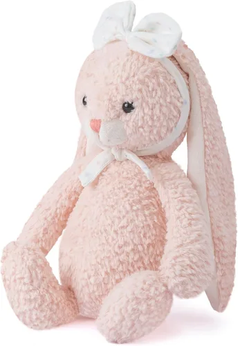Miniatura 2 de Conejito de peluche de conejo suave, juguete de peluche de 10 pulgadas de largo, conejito de peluche con orejas y diadema de lazo blanco, juguetes