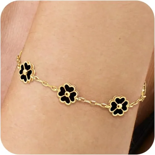 NECOCY Pulsera de trébol para mujer, moderna chapada en oro de 18 quilates, cuatro hojas, juego de pulseras de flores de la suerte, ajustables,