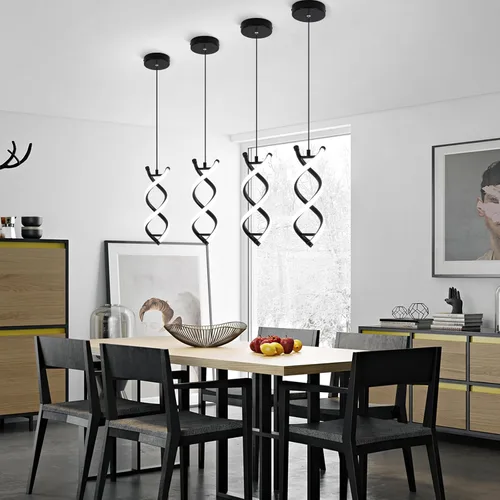 Miniatura 10 de CANEOE Lámpara colgante LED en espiral, lámpara colgante LED integrada moderna de 15W 6000K, altura ajustable, lámpara de techo negra para isla