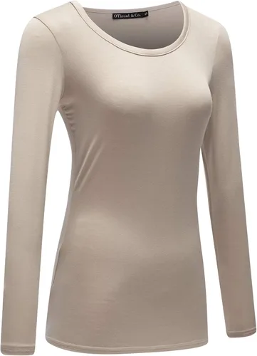 Miniatura 3 de OThread & Co. Camiseta de manga larga con cuello redondo para mujer, capa básica, de elastano