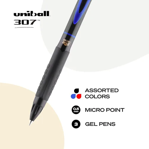 Miniatura 2 de Uniball 307 - Bolígrafos de gel de micropunta de 0.020 in, paquete de 3 bolígrafos de colores surtidos, punta fina, escritura suave, bolígrafos a