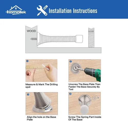 Miniatura 6 de HOMOTEK Paquete de 30 topes de puerta de resorte con parachoques de goma níquel satinado de 3-1/8 pulgadas, resorte flexible resistente, tope
