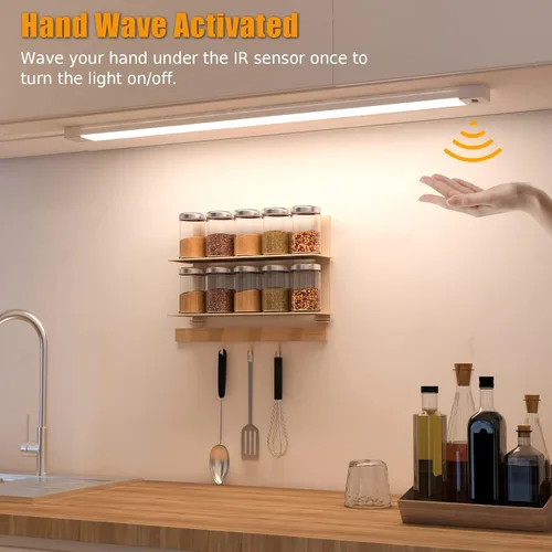 Miniatura 3 de 2 piezas Luces LED bajo gabinete con sensor de movimiento de mano, 16" Iluminación bajo encimera con regulable y 4000K blanco natural, Plug and