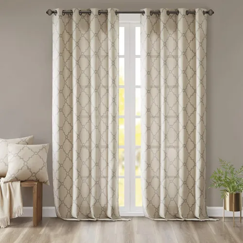 Miniatura 27 de Madison Park Saratoga - Cortina individual para ventana con filtro de luz, estampado de calado, 1 panel con ojales en la parte superior, para sala