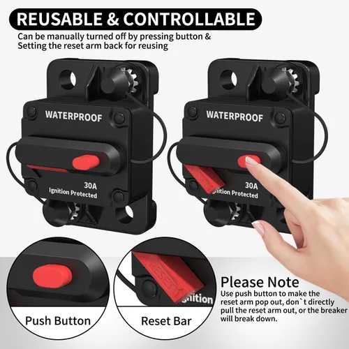 Miniatura 4 de DaierTek Disyuntores de circuito de 30 amperios, disyuntor marino de 12 V, disyuntor de fusible reiniciable de 30 A, disyuntor de circuito