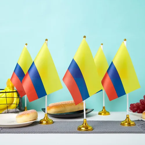 Miniatura 6 de ZXvZYT Bandera de Colombia - Bandera colombiana de escritorio, pequeñas banderas de mesa colombianas para oficina con base de soporte (12 unidades)