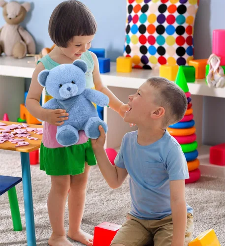 Miniatura 6 de DolliBu Oso de peluche – Suave oso azul bebé abrazable, adorable juguete de peluche de oso para jugar, lindo regalo de vida salvaje para niños