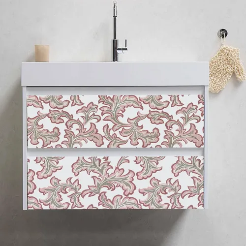 Miniatura 6 de Papel tapiz floral para despegar y pegar, damasco blanco/rosa, extraíble, autoadhesivo, revestimiento de estante para cajones para renovación