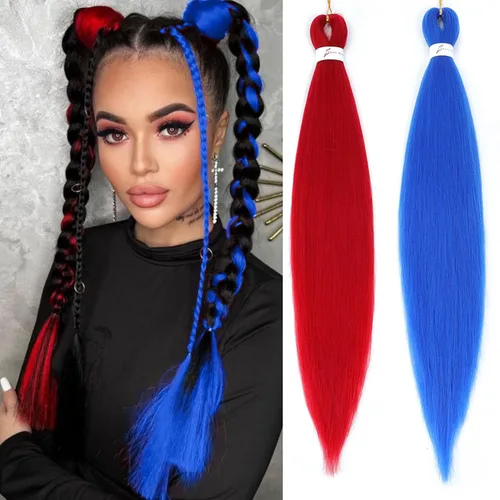 Miniatura 9 de Extensiones de cabello trenzado preestirado colorido, 3 colores, mezcla de cabello trenzado para niñas, 26 pulgadas, 3 paquetes