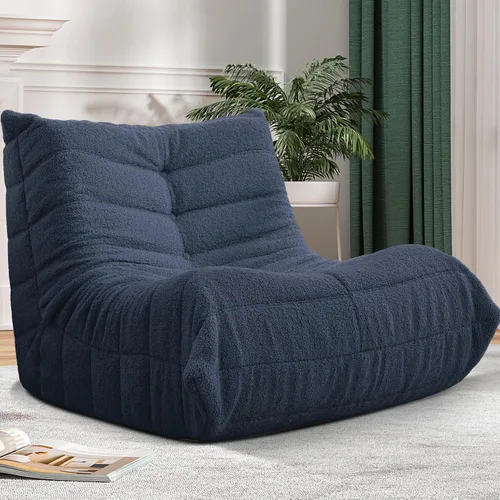 Miniatura 100 de Puf para adultos, silla puf grande, sillón con relleno de espuma viscoelástica para el hogar, apartamento o sala de juegos, gris afelpado Felpa gris