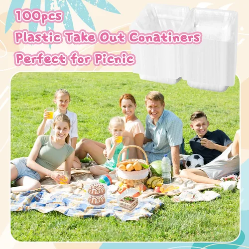 Miniatura 6 de Haawooky 100 Piezas Recipientes de Comida Cuadrados de Plástico Transparente con Bisagras, Bandeja Desechable tipo Concha para Rebanadas de Pastel