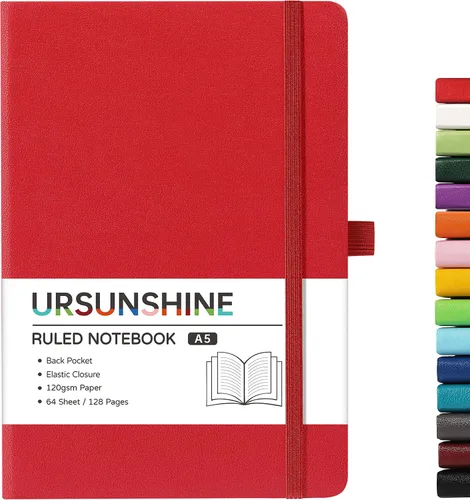 Miniatura 42 de Cuaderno punteado, diario, 5.3 x 8.26 pulgadas, tapa dura, prémium, papel grueso, doble espiral, bandas, cuero negro sintético, lazo para bolígrafo