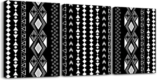 Erosebridal Bohemian Wall Decor 12"x16" 3 Piece Country Southwestern Canvas Wall Art Boho Aztec Arrows Diamond Poster Print Black Gray Geometric