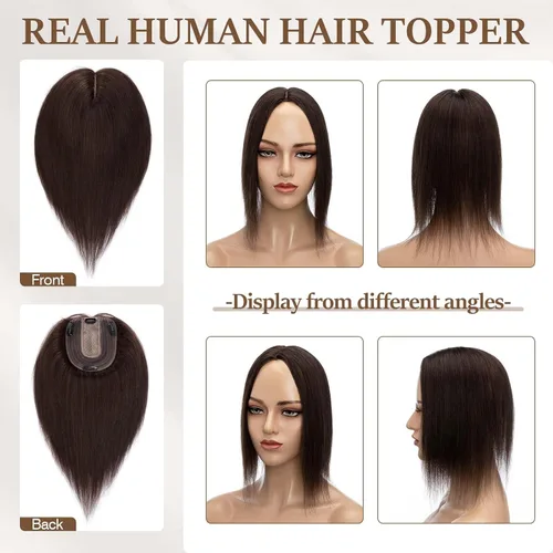 Miniatura 23 de Rich Choices Pelucas con topper de cabello para mujeres, cabello humano real 100% Remy, sin flequillo, para mujeres con adelgazamiento en la parte
