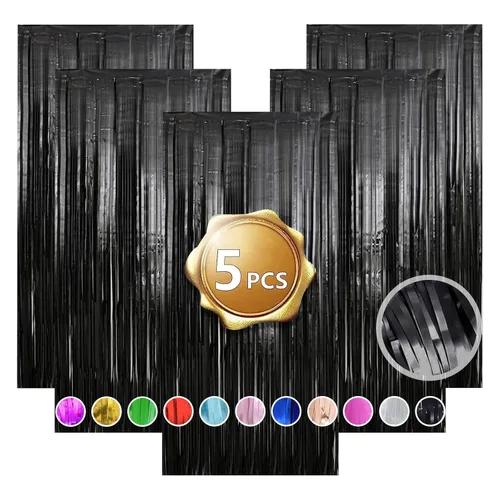 Paquete de 5 cortinas de oropel con flecos de papel de aluminio, con purpurina, para boda, 3.28 pies x 6.56 pies, oropel metálico para boda,