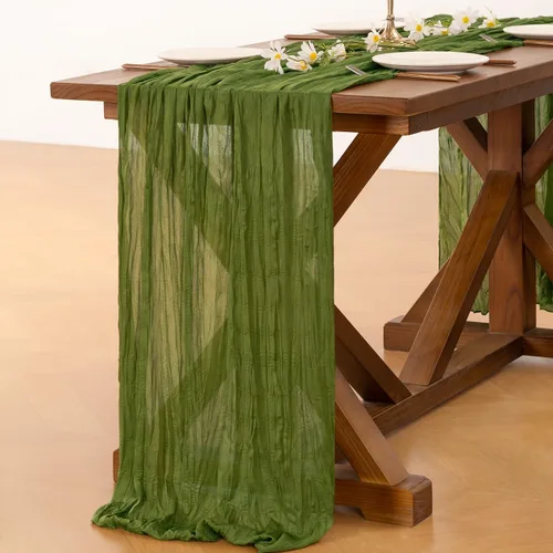 Miniatura 5 de Socomi Camino de mesa verde oliva para primavera, pascua, camino de mesa de 170 pulgadas, paño de queso de 14 pies, gasa rústica bohemia