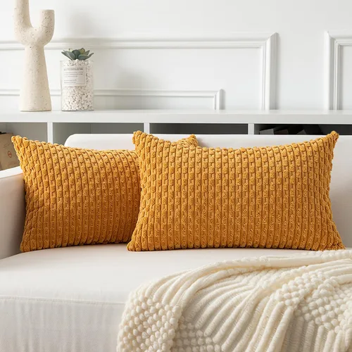 Miniatura 104 de Kevin Textile - Juego de 2 fundas de almohada decorativas de pana de 22 x 22 pulgadas, suaves, estilo bohemio, a rayas, decoración moderna del hogar