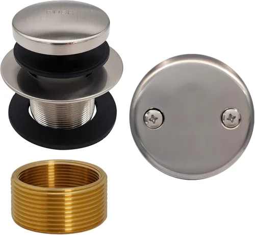 Miniatura 24 de Westbrass D93K-62 Tapón de drenaje de punta de bañera de repuesto de rosca fina o gruesa con placa frontal de 2 agujeros, negro mate Mate negro