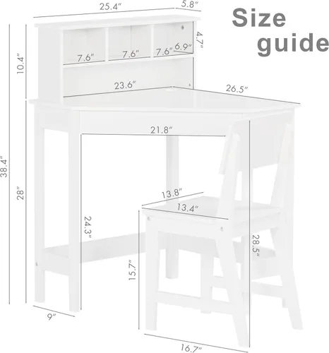 Miniatura 8 de UTEX Escritorio para niños, juego de escritorio de esquina y silla, mesa de estudio para niños con almacenamiento y gabinete para uso escolar