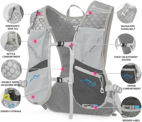 Miniatura 4 de IX INOXTO Chaleco de hidratación para correr para hombres y mujeres, mochila de agua para correr, paquete de hidratación de 3 litros, para correr