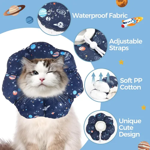 Miniatura 4 de ComSaf Collar de cono para gato, suave, protector ajustable para evitar lamer después de la cirugía, cómodo y ligero collar isabelino para gatito