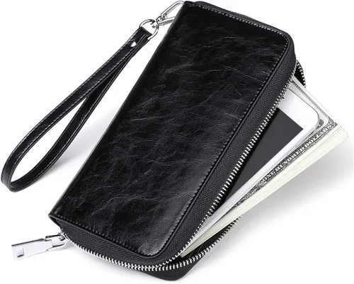 Miniatura 5 de JEEBURYEE Carteras para mujer RFID bloqueo de cuero cremallera alrededor de la muñeca embrague bolsa de viaje