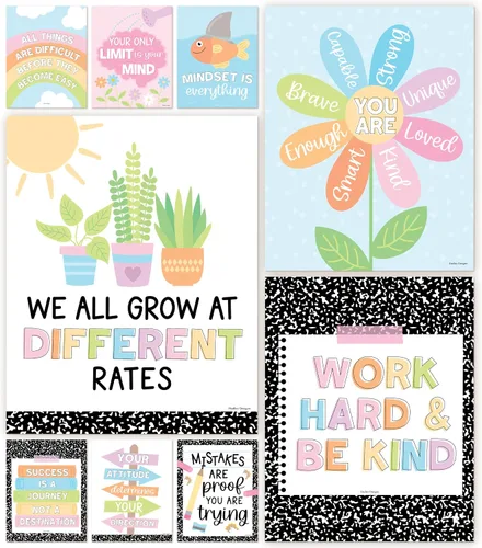 Miniatura 12 de Hadley Designs Póster motivacional para decoración de aula, 9 pósteres de aula de mentalidad de crecimiento, decoración de pared inspiradora