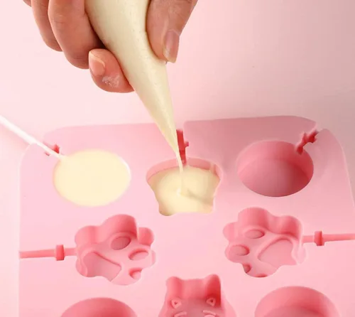 Miniatura 6 de Juego de moldes de silicona para piruletas con diseño de pata de gato y molde de chocolate hipopótamo con 50 palitos de chupón, bolsas de dulces