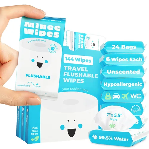 Toallitas Imposibiliblemente Compactas para Viajes y Eliminación en Inodoro - 99.5% de Agua y Aloe - Seguras para Piel Sensible, Hipoalergénicas y