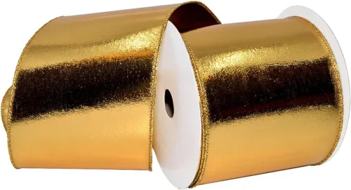 Miniatura 2 de Morex Ribbon alámbrico Lamé cinta, 2 – 1/2" X 10 yd, color dorado