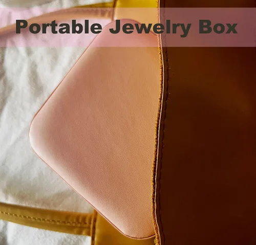 Miniatura 5 de Joyero de viaje organizador portátil para joyas, organizador de almacenamiento de piel sintética con espejo, soporte de joyería para mujeres