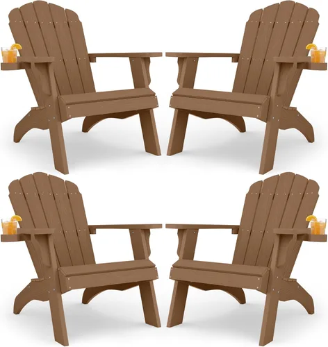 Miniatura 23 de YEFU Juego de 2 sillas Adirondack de plástico de gran tamaño con portavasos (gran doble propósito), resistentes a la intemperie, sillas de madera