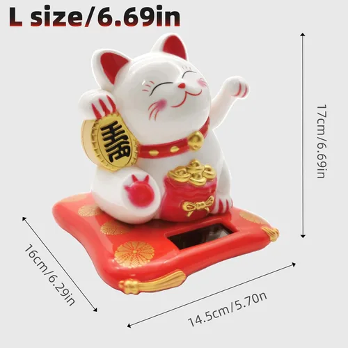 Miniatura 5 de Gato de la Suerte Brazo Ondulado, Gato Chino Vivo y Encantador, Estatua de Gato de la Fortuna Solar para Decoración de Escritorio, Coche, Aperturas