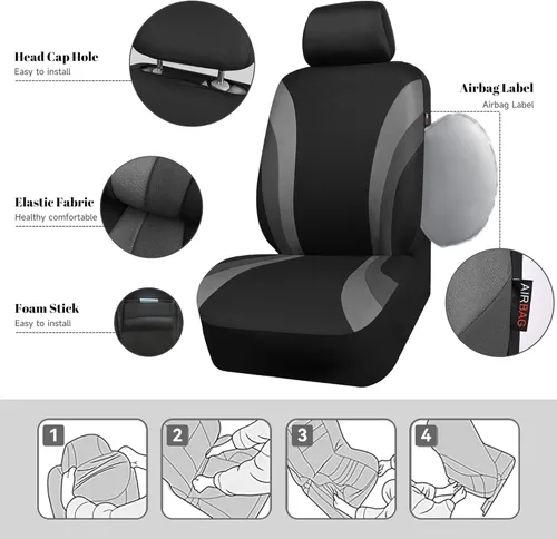 Miniatura 3 de Car Pass - Fundas de asiento delanteros deportivas Line Rider, fundas para asientos de auto grises solo para dos asientos delanteros, compatibles