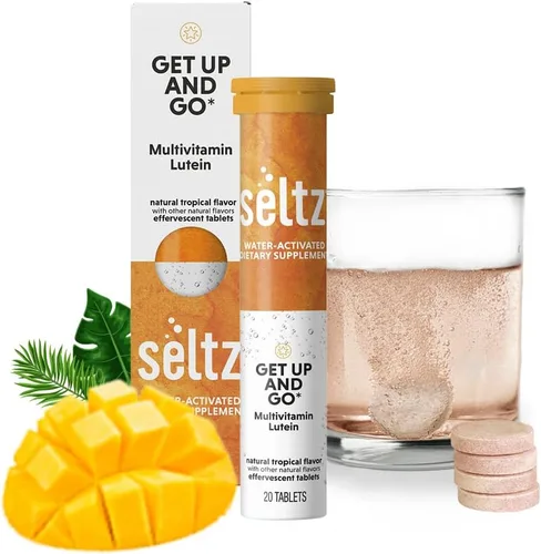 Seltz Tabletas multivitamínicas para bebidas con luteína, antioxidante diario efervescente y apoyo para la salud ocular, levántate y listo, sabor