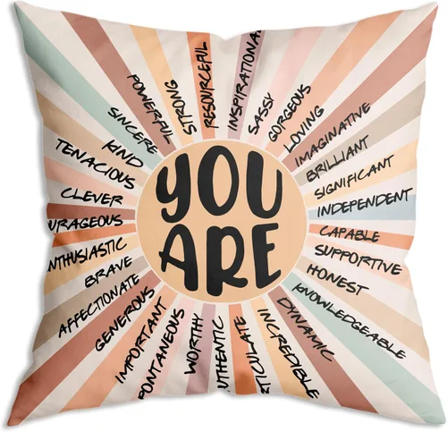 Miniatura 19 de Funda de Almohada Suave para Decoración con Citas Inspiradoras "Eres Valiente Suficiente Amado", Funda de Almohada y Cojín para Sofá, Sofá Cama