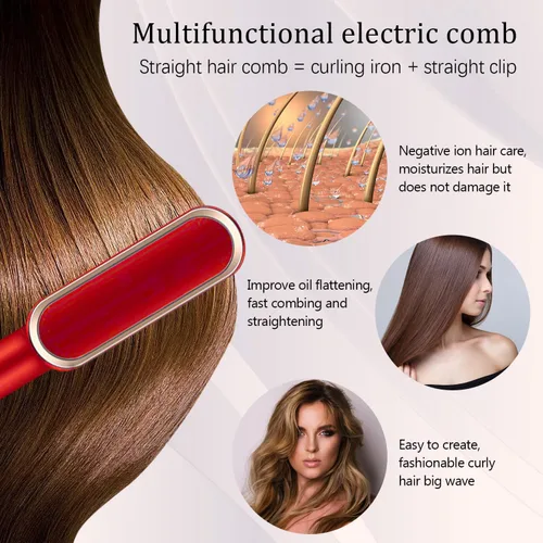 Miniatura 4 de SRIHAIR - Cepillo alisador de cabello con 5 temperaturas, peine de iones negativos, peine alisador eléctrico portátil, cepillo de pelo calentado