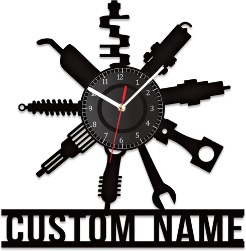 Miniatura 7 de Reloj de Pared Personalizado para Garaje, Letrero de Metal para Garaje Reloj de Pared de Herramientas Mecánicas de Reparación de Automóviles con Luz
