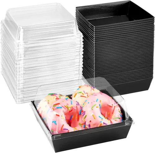 Miniatura 10 de Ocmoiy Cajas pequeñas de charcutería con tapas transparentes, recipientes de papel desechables para alimentos para llevar, cajas de postres de Blanco