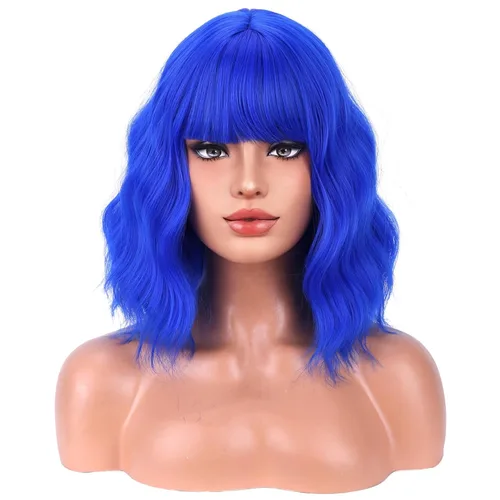 Miniatura 10 de BERON Pelucas cortas verdes para mujer, peluca rizada ondulada con flequillo para niñas, pelucas de cabello de color verde aguacate, peluca