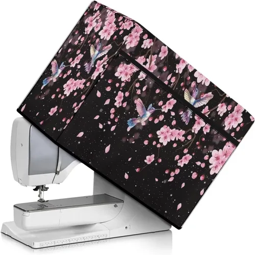 Miniatura 15 de Mumeson Cubierta antipolvo para máquina de coser de gatos negros con flores, para la mayoría de máquinas de coser estándar, plegable, duradera