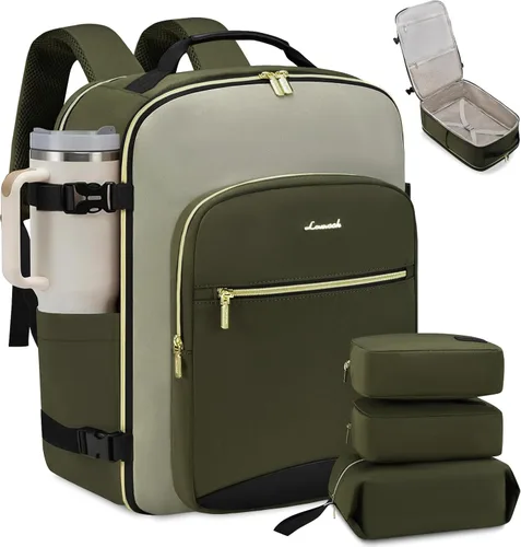 Miniatura 15 de LOVEVOOK Mochila de Viaje Grande para Mujeres Equipaje de Mano Mochila Bolsas de Artículos Personales Esenciales, Caqui-beige, Mochilas de viaje