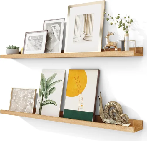 Miniatura 53 de FLYJOE Estante de repisa de fotos para pared, 24 pulgadas de madera de fresno maciza, estantes para libros de guardería, estantes flotantes