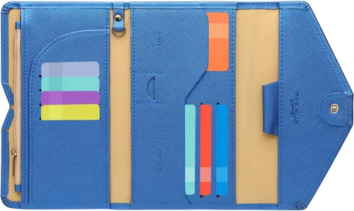 Miniatura 106 de Zoppen - Billetera de viaje con bloqueo RFID multiusos (Ver.4) Portatarjetas de pasaporte y vacunas, organizador de documentos de tres pliegues