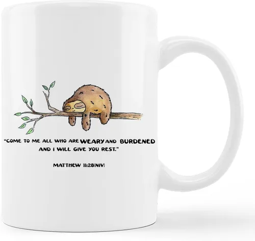 Tazas divertidas de perezoso, Mateo 11:28, versículo bíblico, taza de cerámica con texto en inglés "Come to Me", taza de café con leche, taza de té