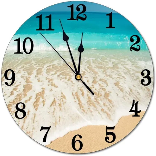 Miniatura 15 de Reloj de pared de playa de mar, funciona con pilas, reloj redondo silencioso sin tictac, decoración de pared para el hogar, oficina, escuela, 9.8