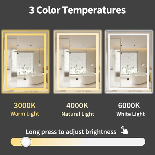 Miniatura 6 de Koonmi Espejo LED de 28 x 20 pulgadas para baño, espejo de tocador antivaho 90CRI con luz delantera y trasera, espejo de pared a prueba de roturas
