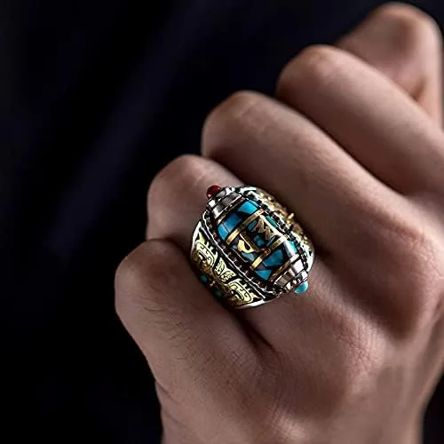 Miniatura 3 de DXWXY Anillos giratorios de plata de ley S925 para mujereshombres, budista, tibetano, anillo de oración tibetana, talla Pixiu Lucky God Beast, Om